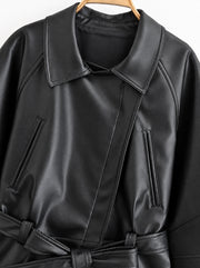 The Belted Faux-Leather Jacket — product photograph