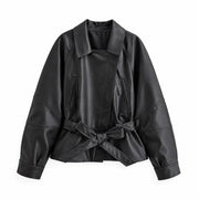 The Belted Faux-Leather Jacket — product photograph