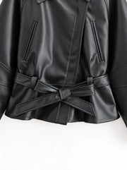 The Belted Faux-Leather Jacket — product photograph