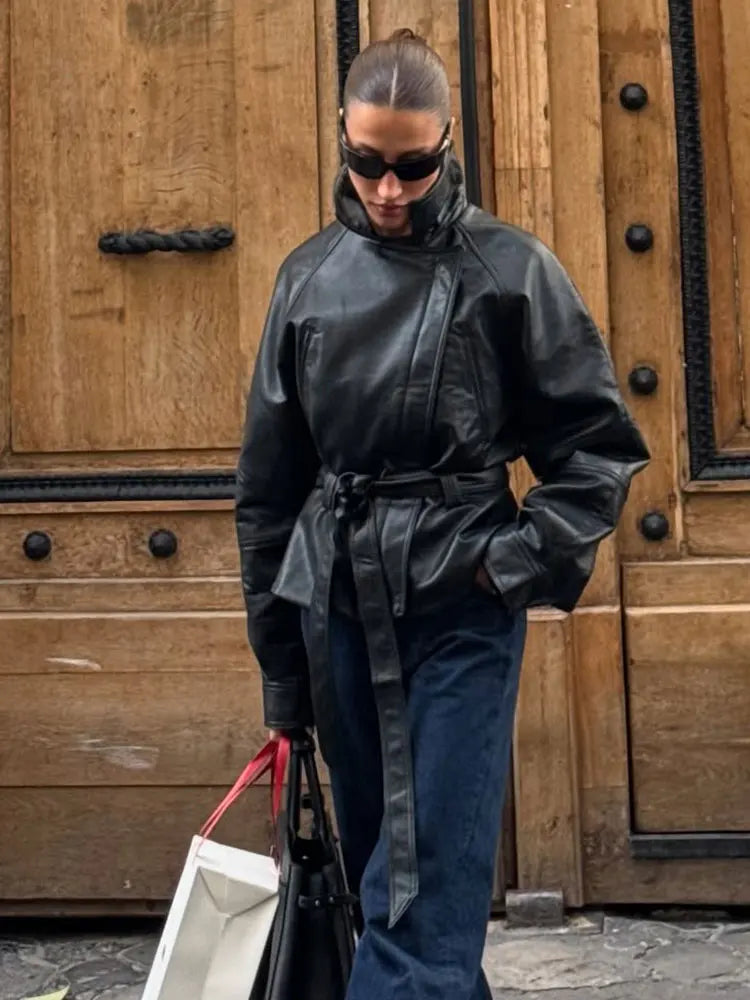 The Belted Faux-Leather Jacket