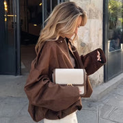 The Cropped Bomber — Brown, side model view