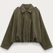 The Cropped Bomber — Army green, front view