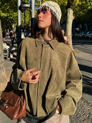 The Cropped Bomber — Khaki, outdoor model view