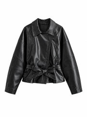 The Belted Faux-Leather Jacket — product photograph