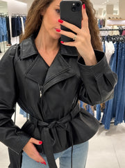 The Belted Faux-Leather Jacket — product photograph