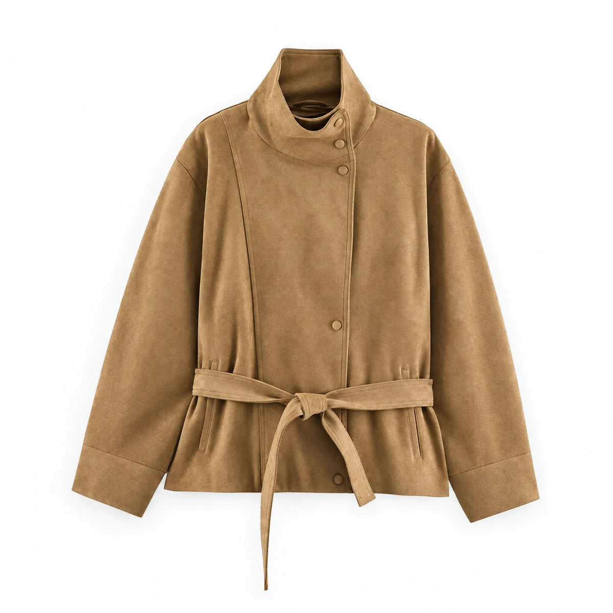 The Belted Suede-Look Jacket — product photograph