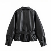 The Belted Faux-Leather Jacket — product photograph