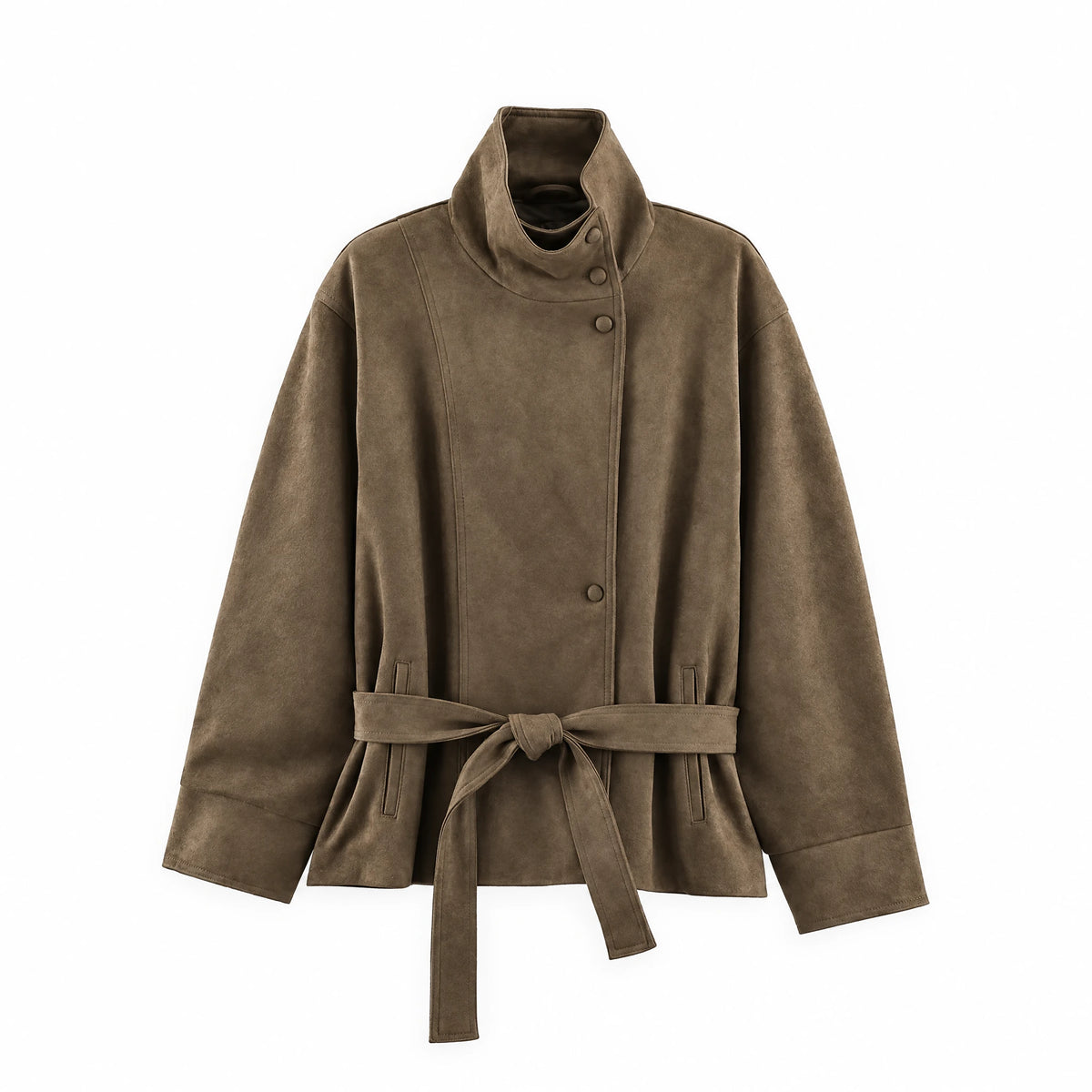 The Belted Suede-Look Jacket — product photograph